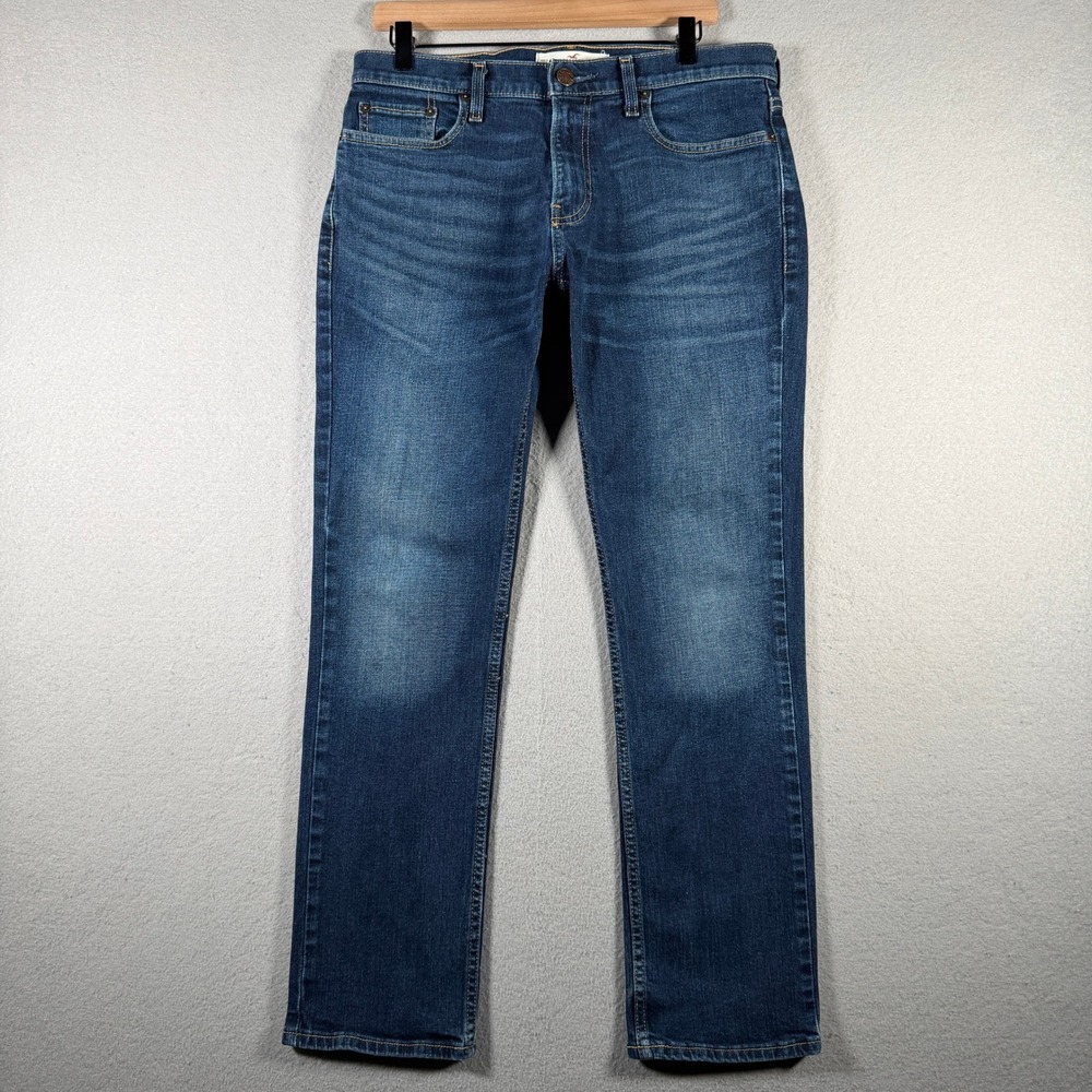 Hollister Slim Straight Epic Flex Blue Jeans Mens 32x30 Medium Wash Stretch